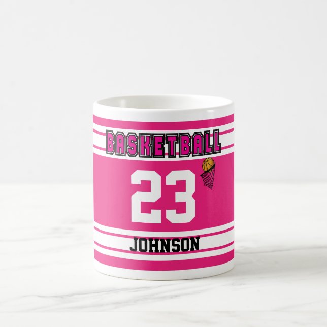 Hot Pink und White Basketball Sport Jersey Kaffeetasse (Mittel)