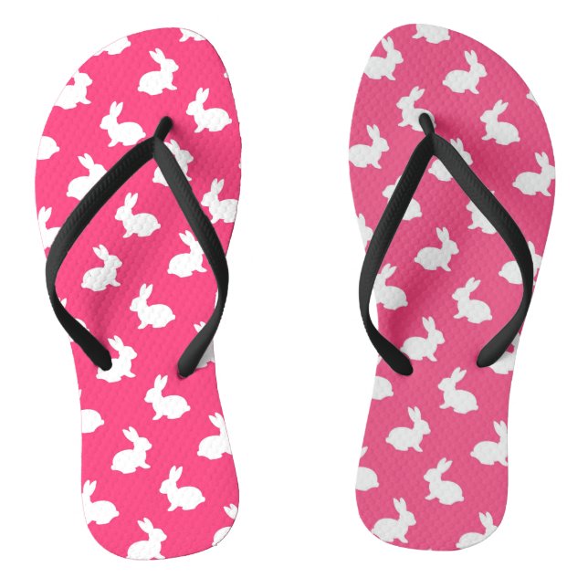 Hot Pink und White Bunny Rabbits Flip Flops (Fußbett)