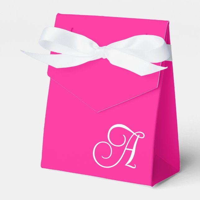 Hot Pink und White Curry Script Monogram Geschenkschachtel (Vorderseite)