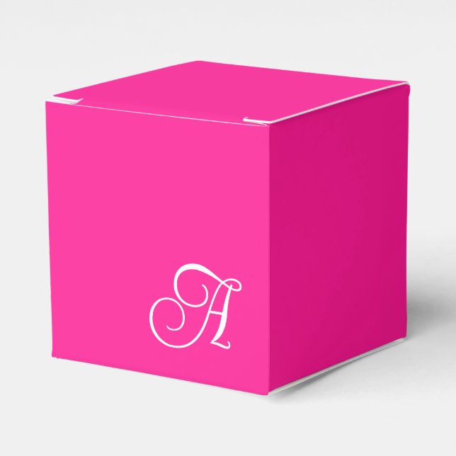 Hot Pink und White Curry Script Monogram Geschenkschachtel (Vorderseite)