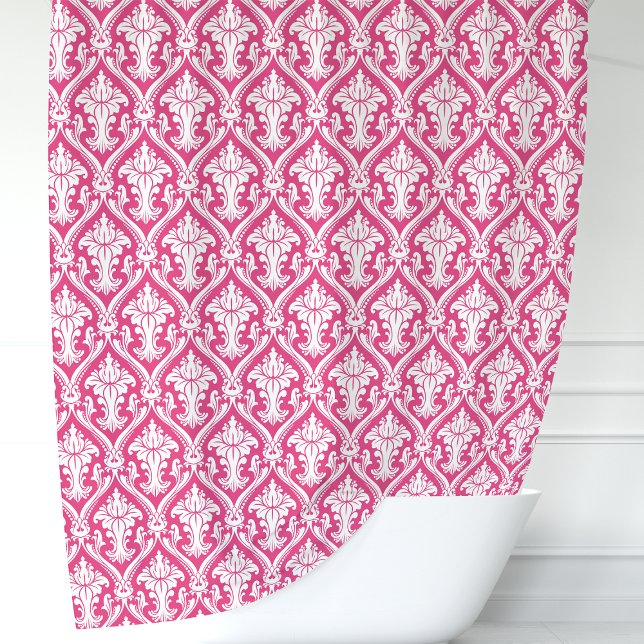 Hot Pink und White Damask Duschvorhang (Von Creator hochgeladen)