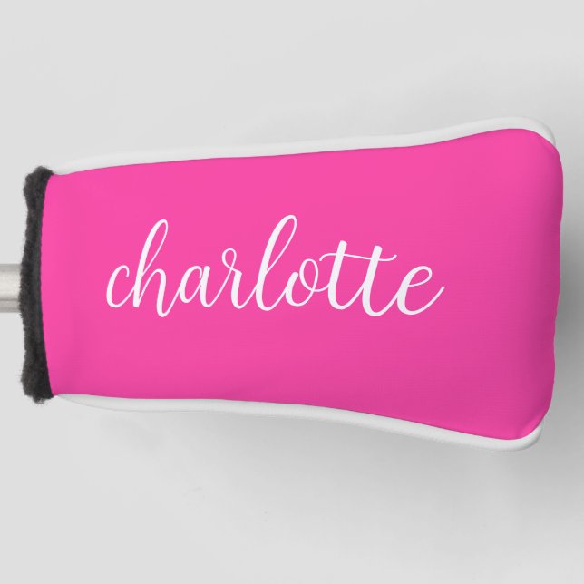 Hot Pink und White Girly Calligrafy Script Golf Headcover (Vorderseite)