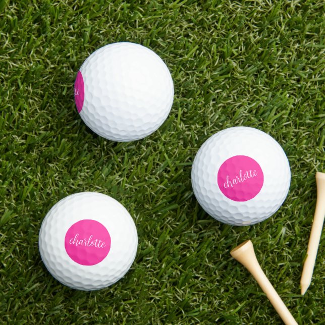 Hot Pink und White Girly Calligrafy Script Golfball (Insitu Gras)