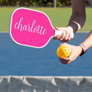 Hot Pink und White Girly Calligrafy Script Pickleball Schläger