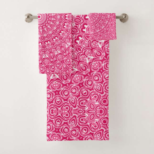 Hot Pink und White Mandala Muster Badhandtuch Set (Insitu)