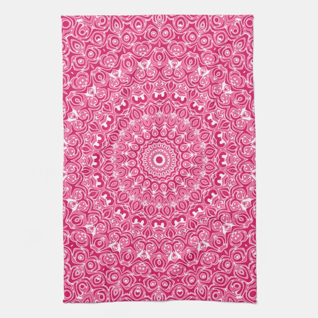 Hot Pink und White Mandala Muster Geschirrtuch (Vertikal)