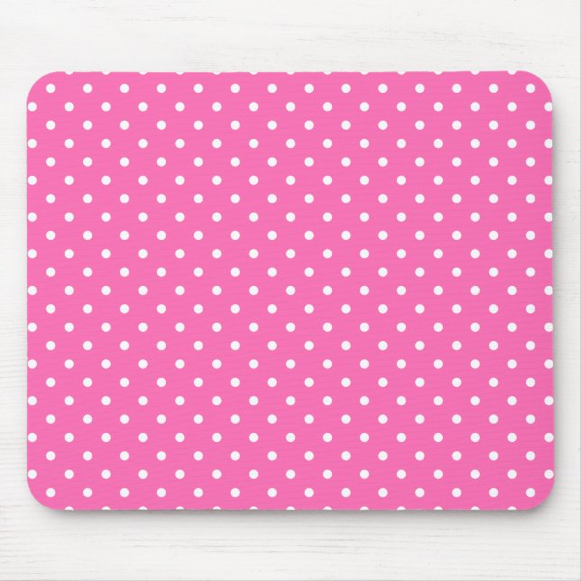 Hot Pink und White Polka Dot Muster Mousepad (Vorne)