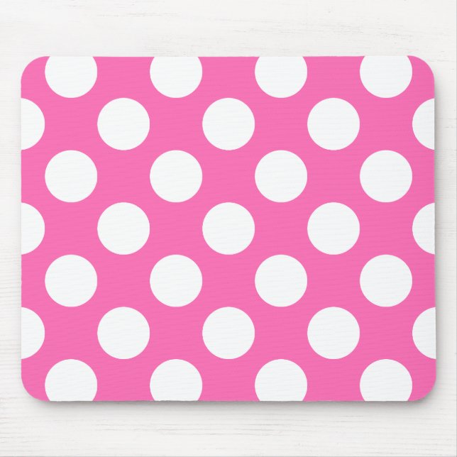 Hot Pink und White Polka Dot Muster Mousepad (Vorne)