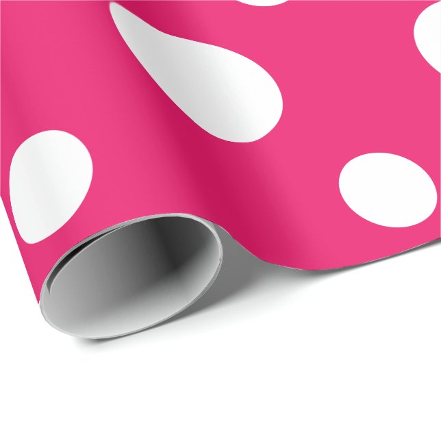 Hot Pink und White Polka Punkte Geschenkpapier (Rolleneckpunkt)