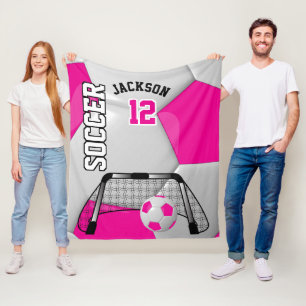 Hot Pink und White Soccer Ball mit DIY Text Fleecedecke