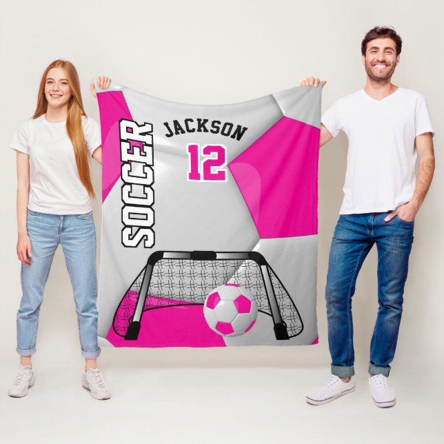 Hot Pink und White Soccer Ball mit DIY Text Fleecedecke (Beispiel)