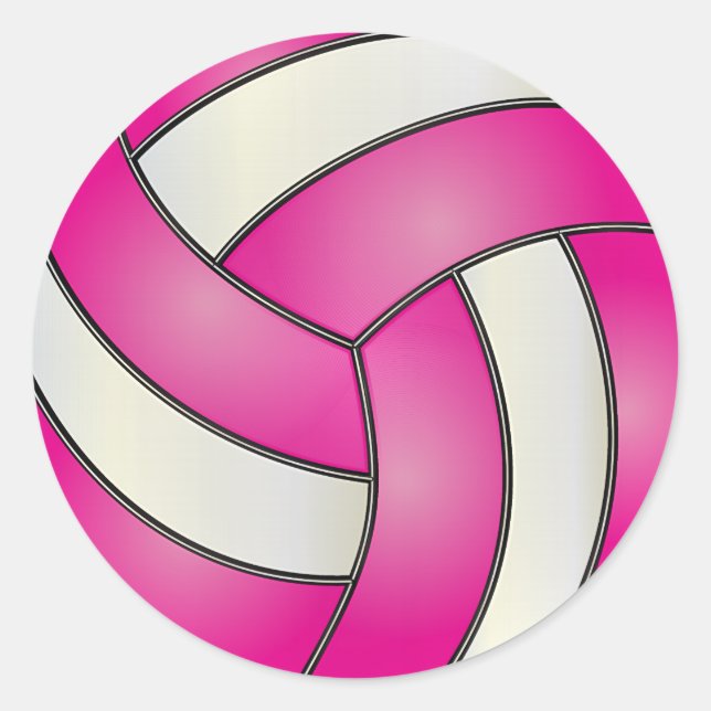 Hot Pink und White Volleyball Runder Aufkleber (Vorderseite)