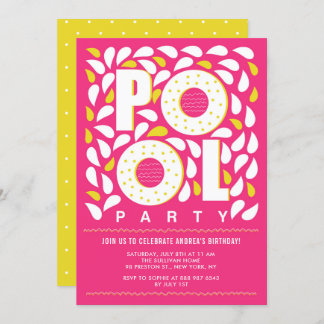 Hot Pink und Yellow Pool Party Splash Geburtstag Einladung