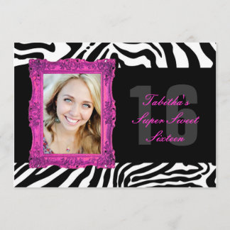 Hot Pink und Zebra| Einladung der 16 . Geburtstag