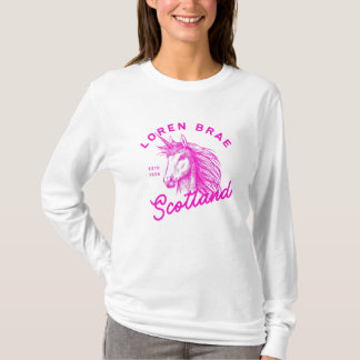 Hot Pink Unicorn Loren Brae langärmeliger T - Shir T-Shirt
