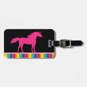 Hot Pink Unicoron auf Schwarz und Regenbogen Hinte Gepäckanhänger