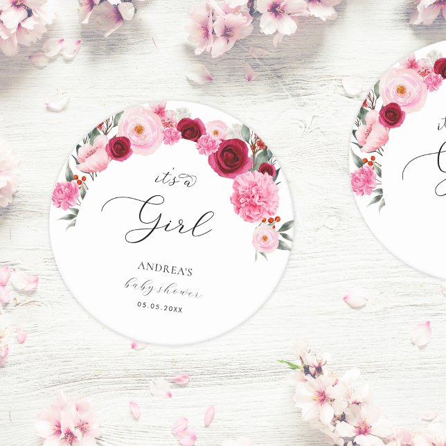 Hot Pink Vibrant Floral Es ist eine Girl Baby Dusc Runder Pappuntersetzer (Von Creator hochgeladen)