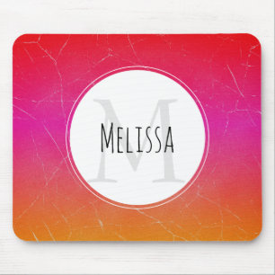 Hot Pink Vibrant Orange Gradient Abstract Monogram Mousepad
