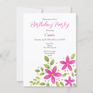 Hot Pink Wasserfarbe Blumenstrauß Einladung