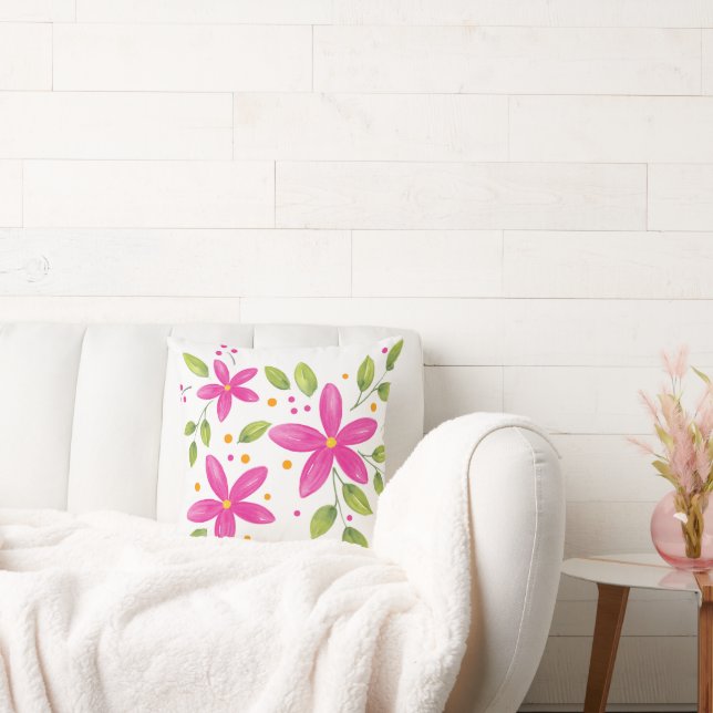 Hot Pink Wasserfarbe Blumenstrauß Kissen (Liege)