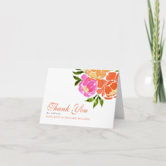 Hot Pink Wasserfarbe Orange Floral Vielen Dank Dankeskarte