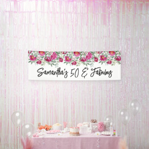 Hot Pink Wasserfarbe Peonies 50 & Fabulous Long Banner
