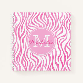 Hot Pink Wasserfarbe Zebra Print | Monogramm Notizbuch
