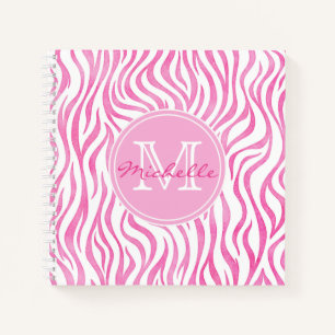 Hot Pink Wasserfarbe Zebra Print   Monogramm Notizbuch