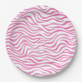 Hot Pink Wasserfarbe Zebra Print Pappteller