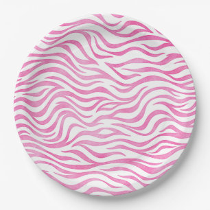 Hot Pink Wasserfarbe Zebra Print Pappteller