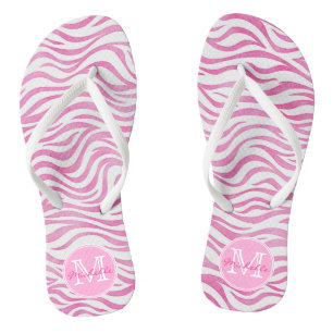 Hot Pink Wasserfarbe Zebra Print PERSONALISIERT Flip Flops