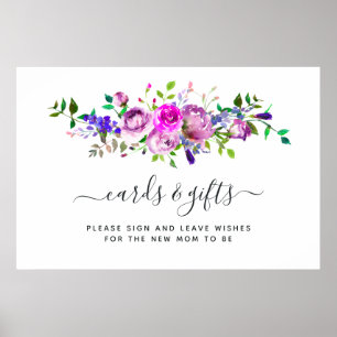 Hot-Pink-Wasserfarben-Blumenkarten-und-Geschenke-P Poster