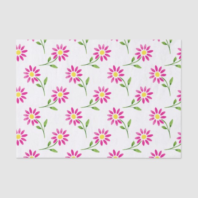 Hot Pink Watercolor Daisy Muster Seidenpapier (Vorderseite)