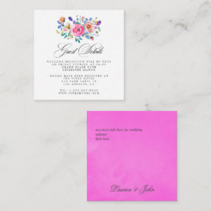 Hot-Pink Watercolor Floral Wedding Guest Details E Begleitkarte