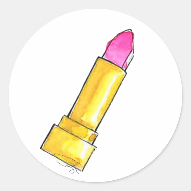 Hot Pink Watercolor Lipstick Runder Aufkleber (Vorderseite)