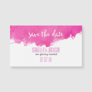 Hot Pink Watercolor Paint Spritzer Save the Date Magnetkarte
