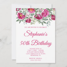 Hot Pink Watercolor Peonies 50. Geburtstag
