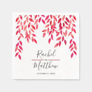 Hot Pink Watercolor Vines Wedding Serviette