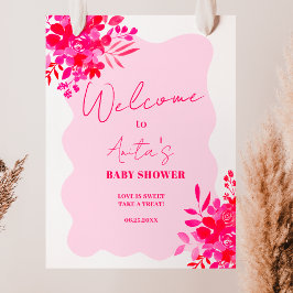 Hot pink wavy red pink Blütenbaby Dusche willkomme Poster