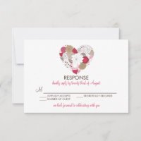 Hot Pink Whimsical Floral Heart Wedding RSVP Card