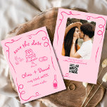 Hot Pink Whimsical Hand Drawn Wedding Foto Save The Date<br><div class="desc">Set den Ton für deine Hochzeit mit dieser skurril handgezeichnet Save the Date Fotokarte! Mit feinen, künstlerischen Details und einem personalisierten Foto verbindet dieses Design Kreativität und Charme. Die sanfte, elegante Typografie bereichert das romantische Thema, während die individuell anpassbaren Details dafür sorgen, dass es perfekt zu Ihrem besonderen Tag passt....</div>