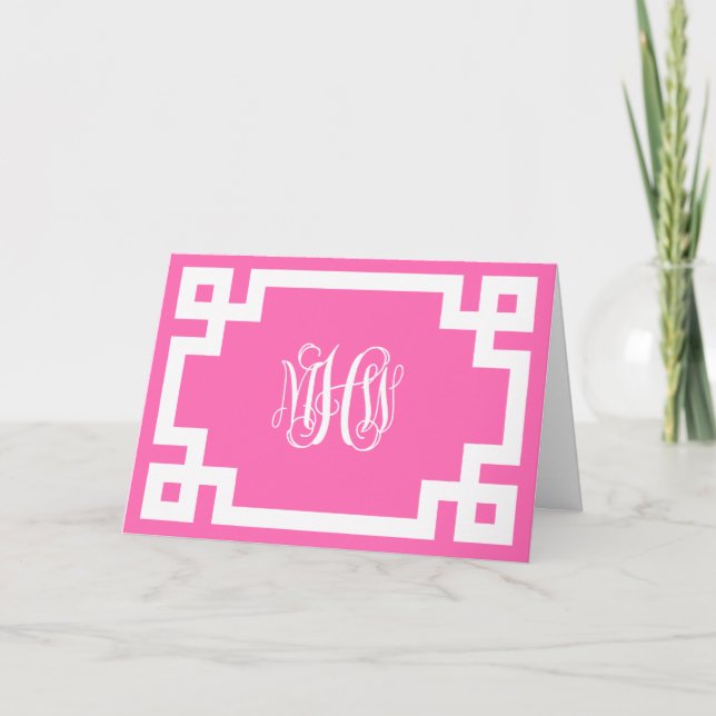 Hot Pink Whine Script Monogram Greek Key DIY BG Karte (Vorderseite)