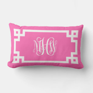 Hot Pink Whine Script Monogram Griechische Key DIY Lendenkissen