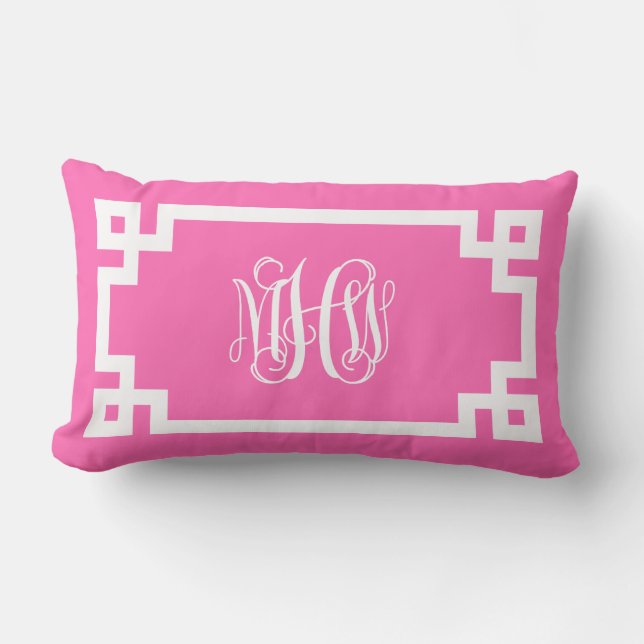 Hot Pink Whine Script Monogram Griechische Key DIY Lendenkissen (Vorderseite)