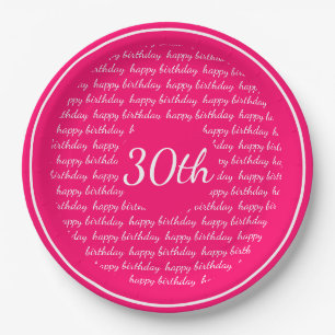 Hot Pink White 30. Happy Geburtstags Typografie Pappteller