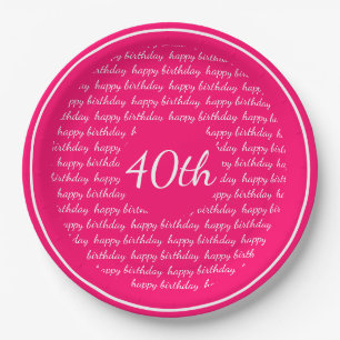 Hot Pink White 40. Happy Geburtstags Typografie Pappteller