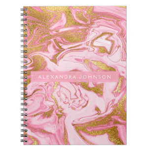 Hot Pink, White and Gold Foil Moderner Marmor Notizblock