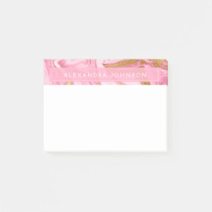 Hot Pink, White and Gold Foil Moderner Marmor Post-it Klebezettel