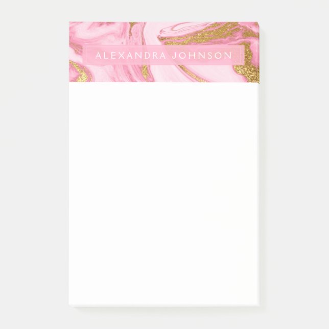 Hot Pink, White and Gold Foil Moderner Marmor Post-it Klebezettel (Vorderseite)