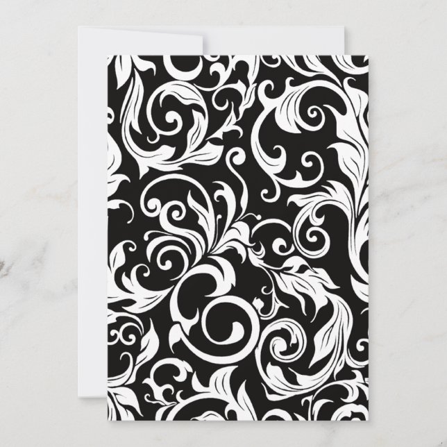 Hot Pink White & Black Damask Hochzeitsempfang Einladung (Vorderseite)